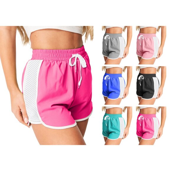 Women's Active Durable Flexible Workout Gym Chic Mesh Patchwork Detailing Shorts - Picture 13 of 15